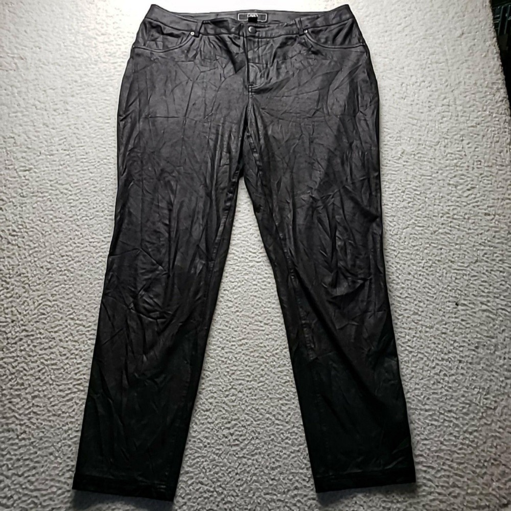 Cato Pants Womens 18W Black Faux Leather Jegging Zip Pockets Stretch Slim